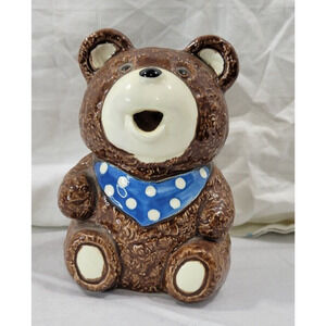 Vintage 1983 Otagiri Blue Bandana Bear Open Mouth Back Trinket Holder Planter